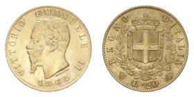 VITT. EMANUELE II (1861-1878) 20 LIRE 1864 TORINO NC AU. 6,44 GR. SPL/SPL-FDC
