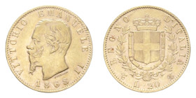 VITT. EMANUELE II (1861-1878) 20 LIRE 1868 TORINO AU. 6,45 GR. qSPL