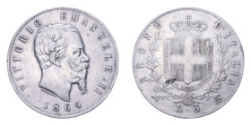 VITT. EMANUELE II (1861-1878) 5 LIRE 1864 NAPOLI R AG. 24,97 GR. BB+