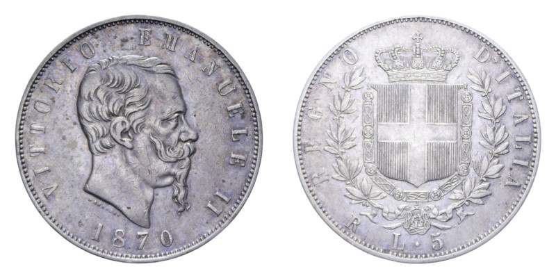 VITT. EMANUELE II (1861-1878) 5 LIRE 1870 ROMA R AG. 24,95 GR. BB-SPL