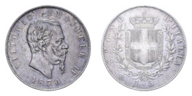 VITT. EMANUELE II (1861-1878) 5 LIRE 1870 ROMA R AG. 24,95 GR. BB-SPL