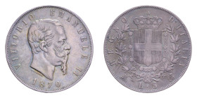 VITT. EMANUELE II (1861-1878) 5 LIRE 1870 MILANO AG. 24,90 GR. BB+