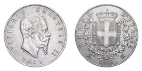VITT. EMANUELE II (1861-1878) 5 LIRE 1871 MILANO AG. 25,01 GR. BB-SPL
