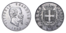 VITT. EMANUELE II (1861-1878) 5 LIRE 1871 MILANO AG. 25,01 GR. BB-SPL/qSPL