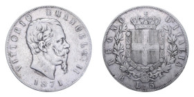VITT. EMANUELE II (1861-1878) 5 LIRE 1871 ROMA R AG. 24,80 GR. BB