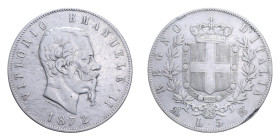 VITT. EMANUELE II (1861-1878) 5 LIRE 1872 MILANO AG. 24,84 GR. BB