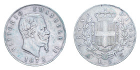 VITT. EMANUELE II (1861-1878) 5 LIRE 1872 MILANO AG. 24,84 GR. BB+ (COLPI)