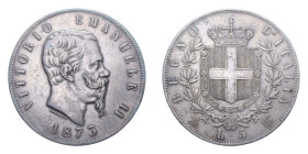 VITT. EMANUELE II (1861-1878) 5 LIRE 1873 MILANO AG. 24,88 GR. BB-SPL