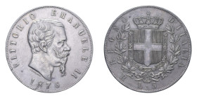 VITT. EMANUELE II (1861-1878) 5 LIRE 1876 ROMA AG. 25 GR. qSPL (COLPETTI)