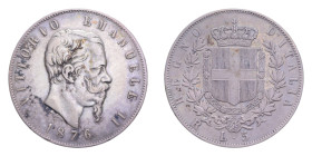 VITT. EMANUELE II (1861-1878) 5 LIRE 1876 ROMA AG. 24,91 GR. BB+/BB-SPL