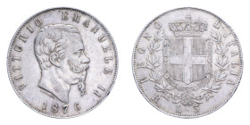VITT. EMANUELE II (1861-1878) 5 LIRE 1876 MILANO AG. 25,05 GR. BB-SPL (COLPO)