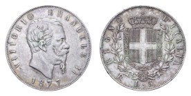 VITT. EMANUELE II (1861-1878) 5 LIRE 1877 ROMA AG. 24,89 GR. BB-SPL