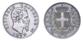 VITT. EMANUELE II (1861-1878) 5 LIRE 1877 ROMA AG. 24,95 GR. BB+/BB-SPL