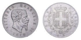 VITT. EMANUELE II (1861-1878) 5 LIRE 1878 ROMA NC AG. 24,96 GR. BB-SPL