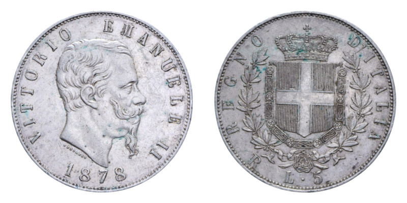 VITT. EMANUELE II (1861-1878) 5 LIRE 1878 ROMA AG. 25,05 GR. BB-SPL (COLPO)