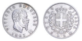 VITT. EMANUELE II (1861-1878) 2 LIRE 1863 NAPOLI NC AG. 9,91 GR. BB/BB+