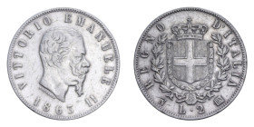 VITT. EMANUELE II (1861-1878) 2 LIRE 1863 NAPOLI STEMMA AG. 9,86 GR. BB/BB+