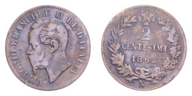 VITT. EMANUELE II (1861-1878) 2 CENT. 1862 NAPOLI R CU. 1,97 GR. qBB