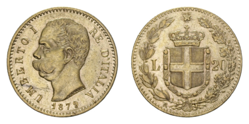 UMBERTO I (1878-1900) 20 LIRE 1879 ROMA AU. 6,44 GR. BB-SPL/qSPL
