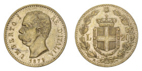 UMBERTO I (1878-1900) 20 LIRE 1879 ROMA AU. 6,44 GR. BB-SPL/qSPL
