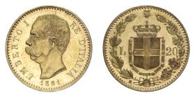 UMBERTO I (1878-1900) 20 LIRE 1881 ROMA AU. 6,46 GR. qFDC/PROOF