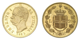 UMBERTO I (1878-1900) 20 LIRE 1882 ROMA AU. 6,45 GR. SPL-FDC