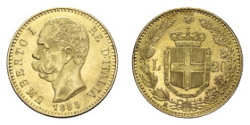 UMBERTO I (1878-1900) 20 LIRE 1885 ROMA AU. 6,45 GR. qFDC