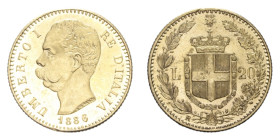 UMBERTO I (1878-1900) 20 LIRE 1886 ROMA AU. 6,46 GR. FDC (SEGNETTI)