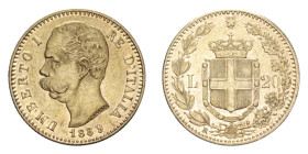 UMBERTO I (1878-1900) 20 LIRE 1889 ROMA R AU. 6,44 GR. BB-SPL