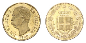 UMBERTO I (1878-1900) 20 LIRE 1890 ROMA AU. 6,45 GR. qFDC/FDC