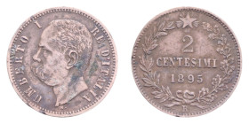 UMBERTO I (1878-1900) 2 CENT. 1895 ROMA R CU. 1,87 GR. qBB/BB