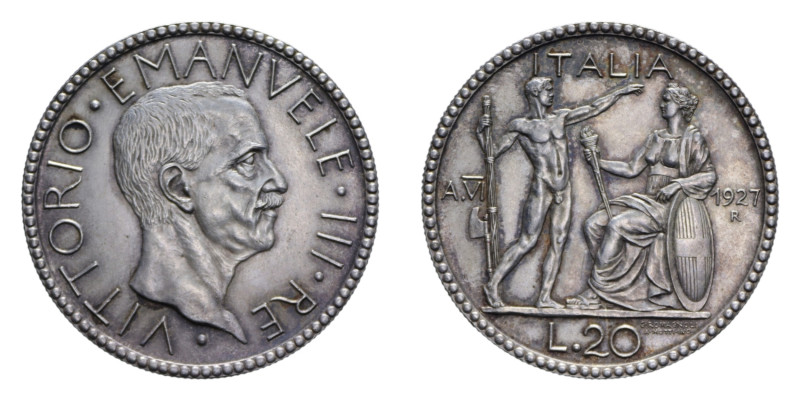 VITT. EMANUELE III (1900-1943) 20 LIRE 1927 LITTORE AG. 15,07 GR. SPL+