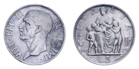 VITT. EMANUELE III (1900-1943) 5 LIRE 1937 FECONDITA' R AG. 5,02 GR. BB-SPL