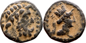 Hellenistic period coin (4-1 century BC) Bronze. Obverse: Head of Zeus Rev: Bust of Tyche