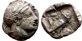 ATTICA, Athens. Circa 454-404 BC. AR Tetradrachm Obverse: Head of Athena right, with frontal eye, wearing earring, necklace, and crested Attic helmet ...