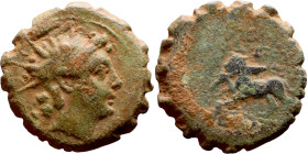 Antiochos IV Epiphanes (Seleukid King: 165 – 164 BC) bronze coins. Obv: Radiate and diademed head right. Rev: Lion