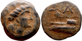 Phoenicia (III – I Century BC) bronze. Obv: Bust of Tyche. Rev: Galley