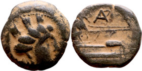 Phoenicia (III – I Century BC) bronze. Obv: Bust of Tyche. Rev: Galley