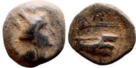 Phoenicia (III – I Century BC) bronze. Obv: Bust of Tyche. Rev: Galley