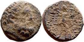 Hellenistic period coin (4-1 century BC) bronze coin Obv: Head of Heracles. Rev: Nike walking left