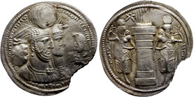 Varahran (Bahram) II. AR Drachm Obv:  Jugate busts of Varahran, wearing winged crown with korymbos, and his queen, wearing kolah with boar’s head, rig...