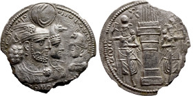 Varahran (Bahram) II. AR Drachm Obv:  Jugate busts of Varahran, wearing winged crown with korymbos, and his queen, wearing kolah with boar’s head, rig...