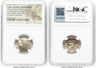 NORTHWESTERN GAUL. Aulerci Eburovices. Ca. 2nd-1st centuries BC. EL hemistater (19mm, 3.23 gm, 9h). NGC XF 4/5 - 3/5, light scuffs. Ca. 225-175 BC. Ce...