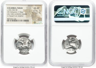 CALABRIA. Tarentum. Ca. 332-302 BC. AR stater or didrachm (22mm, 7.56 gm, 12h). NGC Choice XF 3/5 - 4/5. Cal-, Hal- and Ari-, magistrates. Nude warrio...