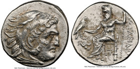 MACEDONIAN KINGDOM. Alexander III the Great (336-323 BC). AR drachm (17mm, 4.29 gm, 7h). NGC AU 2/5 - 3/5, flan flaws, brushed. Posthumous issue, Lamp...