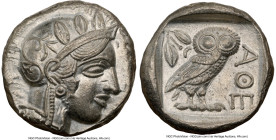 ATTICA. Athens. Ca. 440-404 BC. AR tetradrachm (24mm, 17.21 gm, 4h). NGC Choice AU 5/5 - 4/5. Mid-mass coinage issue. Head of Athena right, wearing ea...