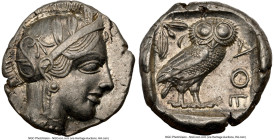ATTICA. Athens. Ca. 440-404 BC. AR tetradrachm (24mm, 17.18 gm, 11h). NGC AU 5/5 - 4/5. Mid-mass coinage issue. Head of Athena right, wearing earring,...