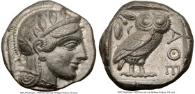 ATTICA. Athens. Ca. 440-404 BC. AR tetradrachm (23mm, 17.20 gm, 1h). NGC Choice XF 5/5 - 4/5. Mid-mass coinage issue. Head of Athena right, wearing ea...
