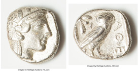 ATTICA. Athens. Ca. 440-404 BC. AR light-weight specimen tetradrachm (25mm, 16.65 gm, 9h). VF. Mid-mass coinage issue. Head of Athena right, wearing e...