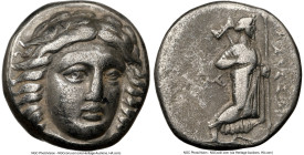 CARIAN SATRAPS. Maussollus (377-353 BC). AR drachm (14mm, 12h). NGC VF. Head of Apollo facing, turned slightly right, hair parted in center and swept ...